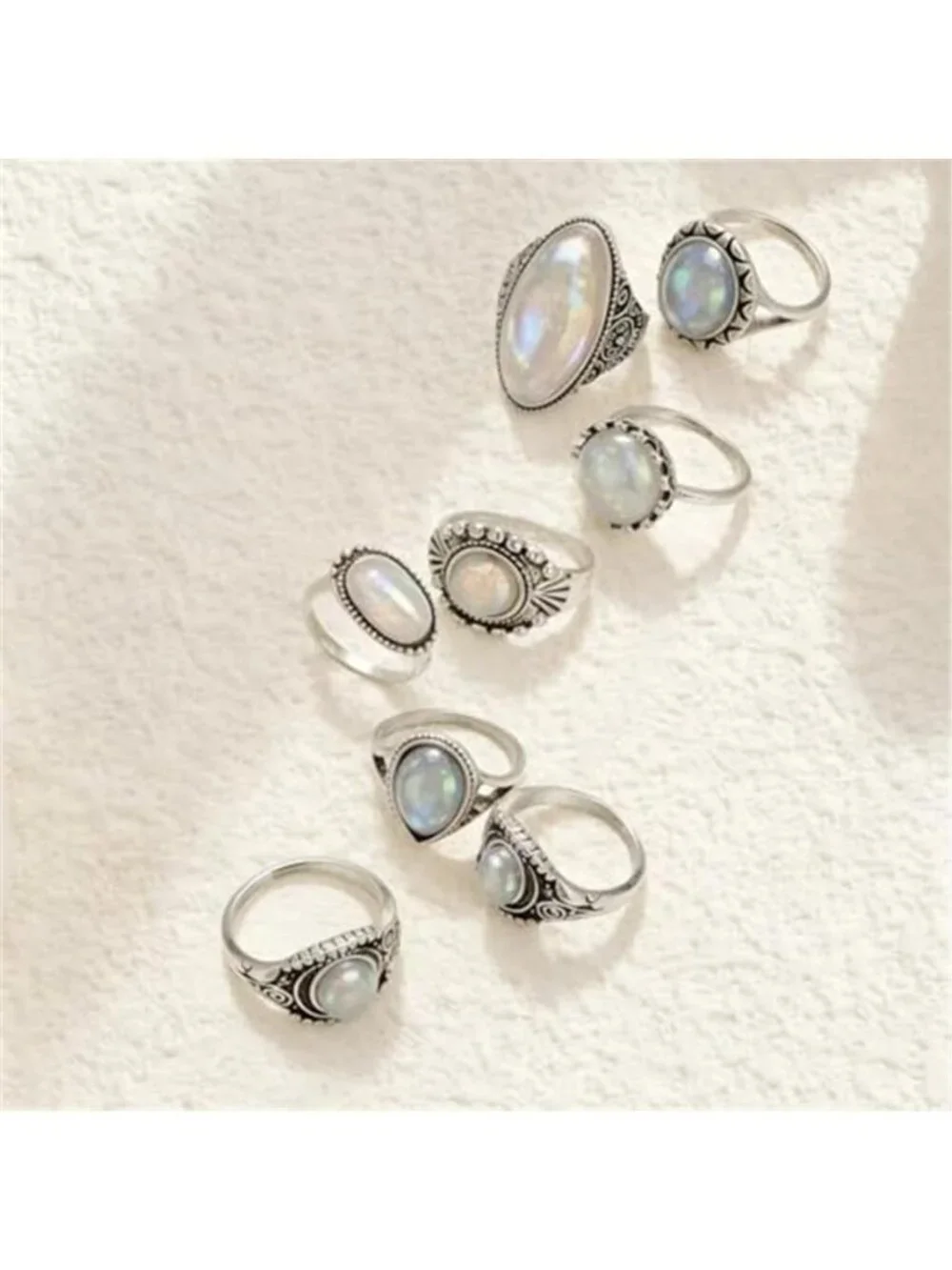 Vintage Silver Stackable Boho Ring Set 8PC
